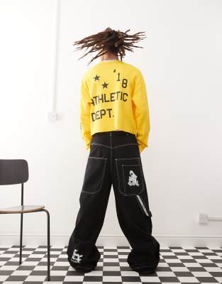 Collusion Boxy Long Sleeve Athletic Football T-shirt In Yellow