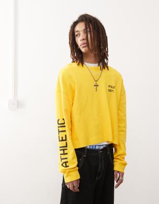Collusion Boxy Long Sleeve Athletic Football T-shirt In Yellow