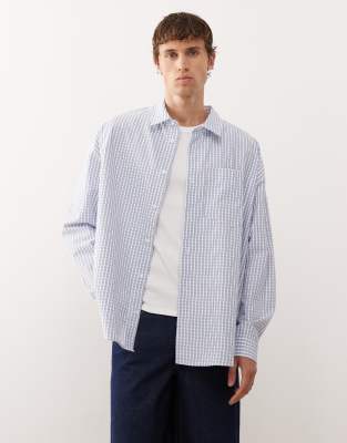 Collusion COLLUSION boxy long sleeve skate shirt in blue check