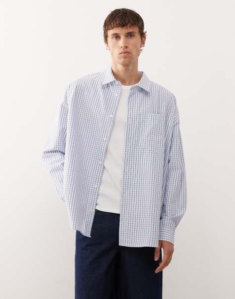 COLLUSION boxy long sleeve skater shirt in blue plaid - view 1