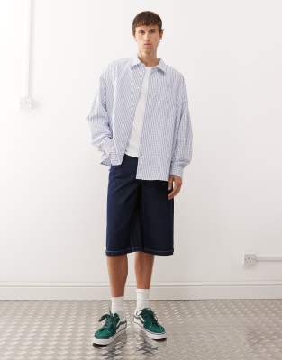 Collusion Boxy Long Sleeve Skater Shirt In Blue