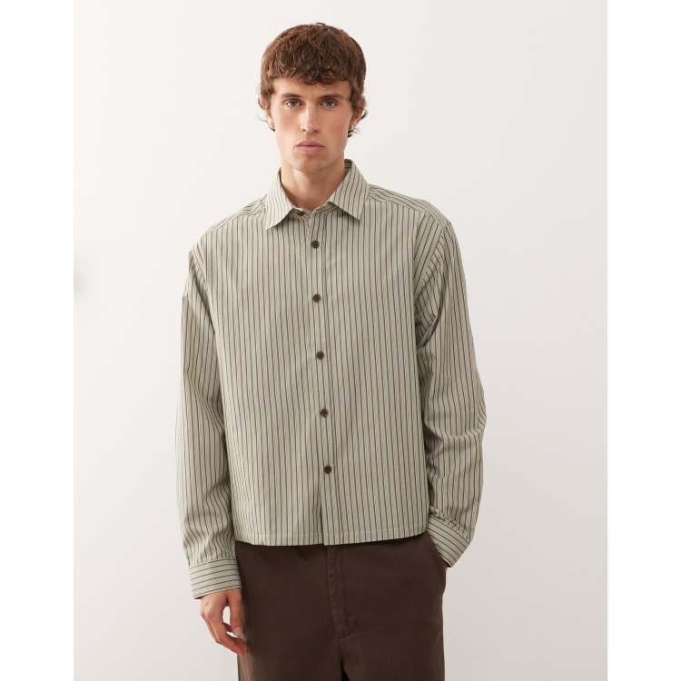 【KOOLOSET】Pigment Stripe Long Sleeve COLLUSION boxy long sleeve stripe shirt in khaki | ASOS