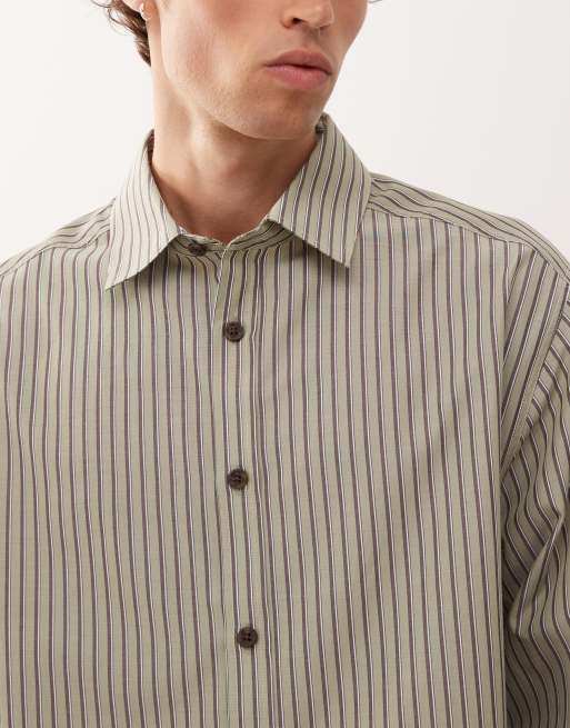 トップス ollun volume stripe tuck shirt OLIVE ollun / volume stripe tuck shirt / OLIVE レディース