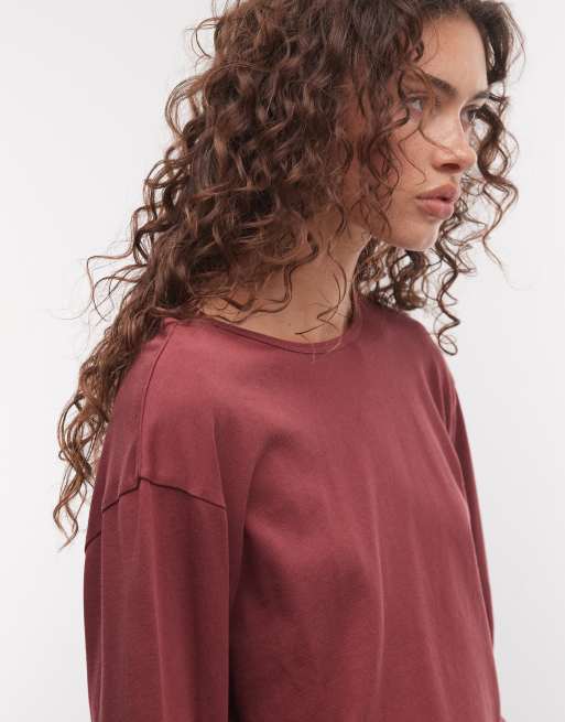 COLLUSION boxy long sleeve t-shirt in burgundy, 3 of 4