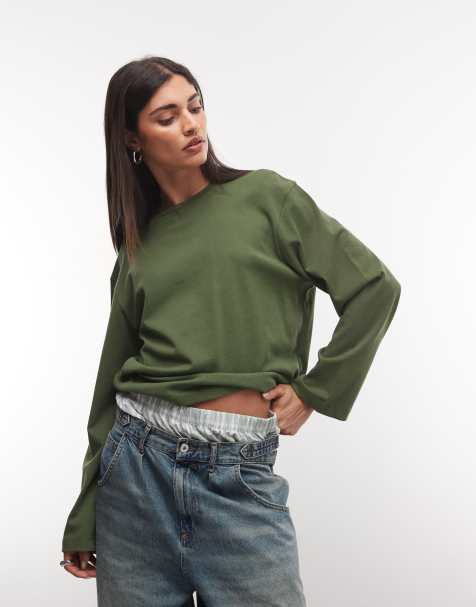 COLLUSION boxy long sleeve t-shirt in khaki - view 1