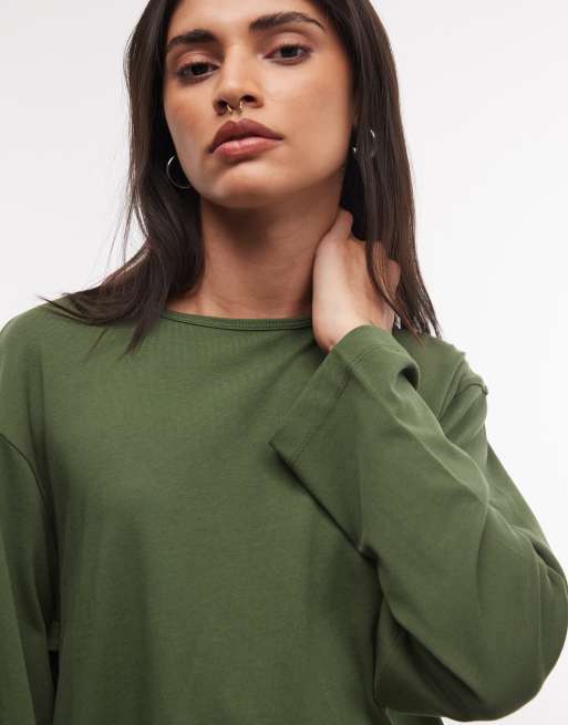COLLUSION boxy long sleeve t-shirt in khaki, 3 of 4