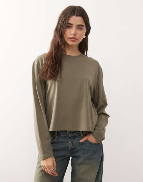 COLLUSION boxy long sleeve t-shirt in olive - view 1