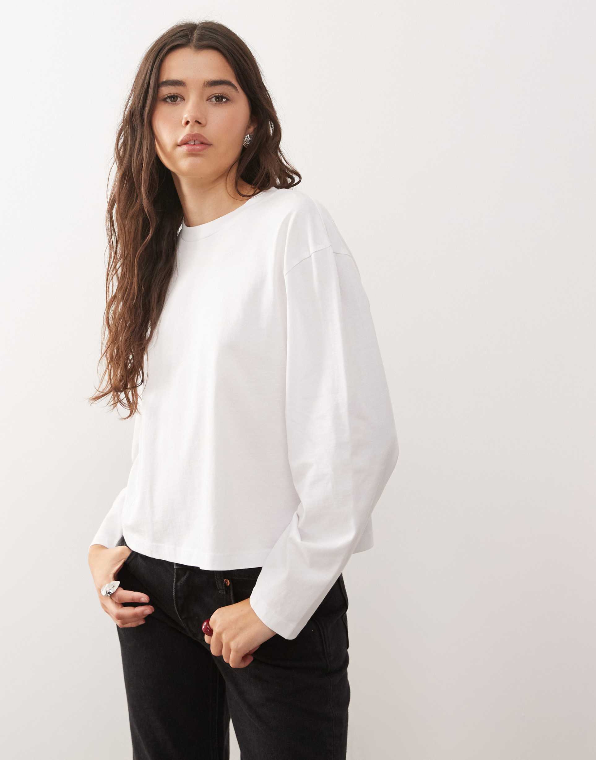 collusion boxy long sleeve t-shirt in white