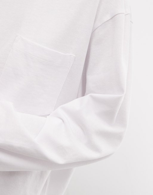 COLLUSION boxy long sleeve t-shirt with pocket in white, 3 of 4