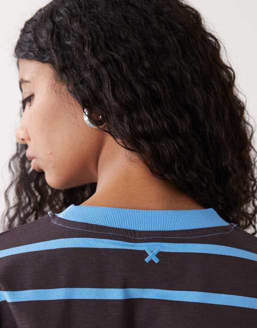 COLLUSION Boxy long sleeve tee in blue stripe , 3 of 4