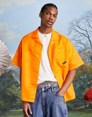 COLLUSION boxy nylon shirt in orange co-ord