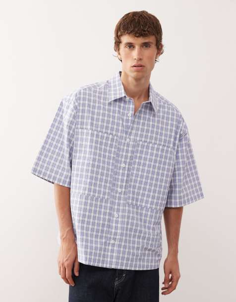 COLLUSION boxy oversized check shirt in blue - view 1
