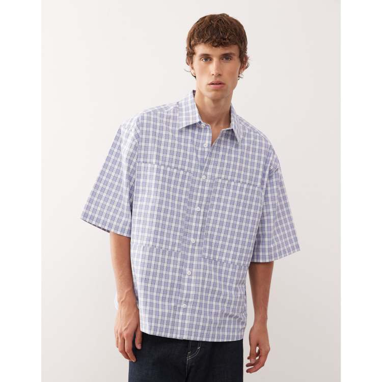COLLUSION boxy oversized check shirt in blue | ASOS