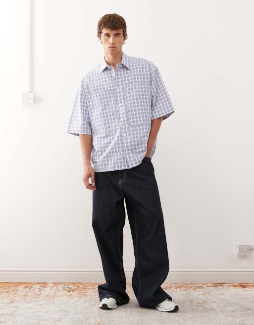 COLLUSION boxy oversized check shirt in blue | ASOS