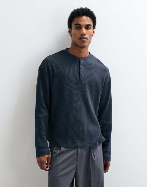 COLLUSION boxy oversized langärmliges Henley-Shirt in Marineblau, 2 von 5