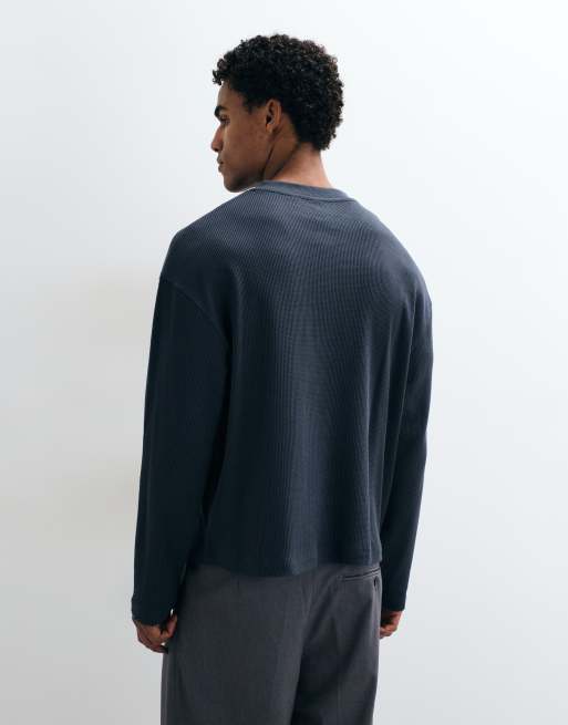 COLLUSION boxy oversized langærmet henley T-shirt i navy, 4 af 5