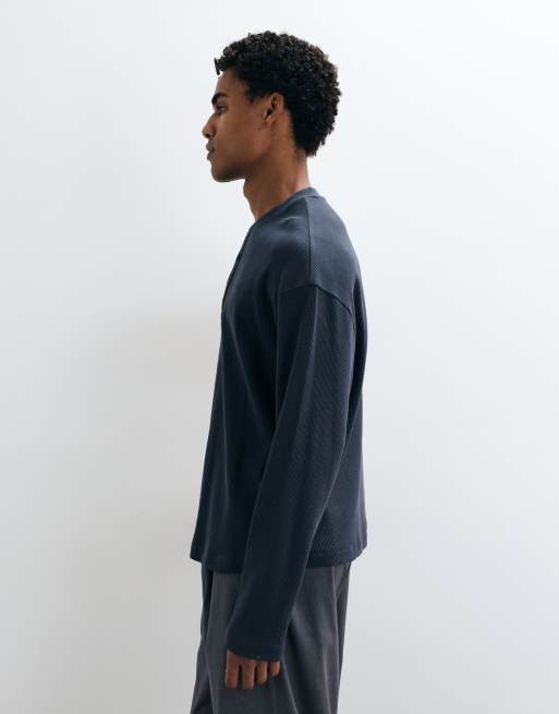 COLLUSION boxy oversized langærmet henley T-shirt i navy, 5 af 5