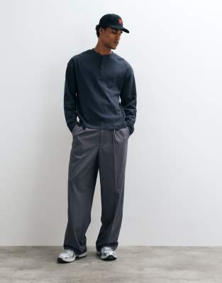 Collusion Boxy Oversized Long Sleeve Henley T-shirt In Blue