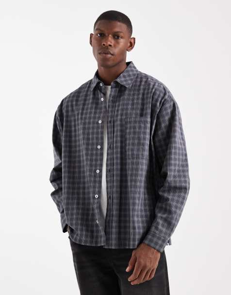 COLLUSION boxy oversized long sleeve shirt in gray plaid - view 1