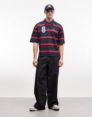 Collusion Boxy Oversized Polo T-shirt In Blue