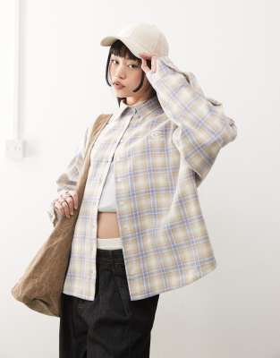 boxy oversized shirt in brushed lilac check-Purple