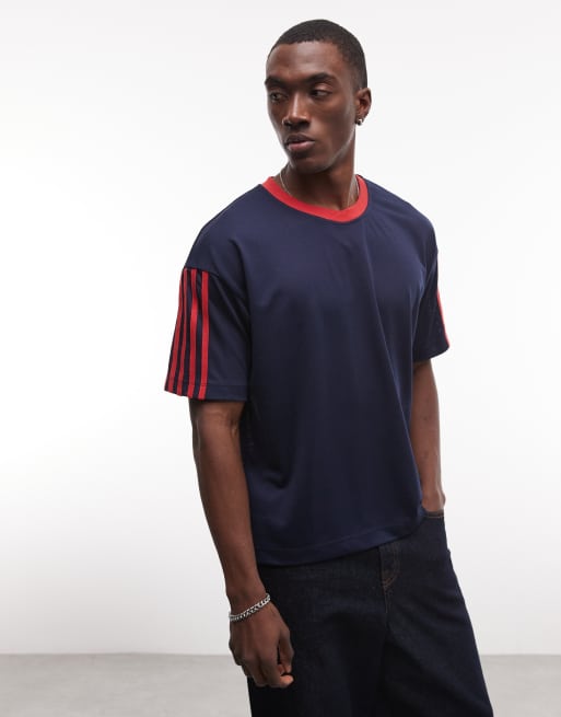 COLLUSION boxy oversized sporty T-shirt med sidestreg i navy, 3 af 5