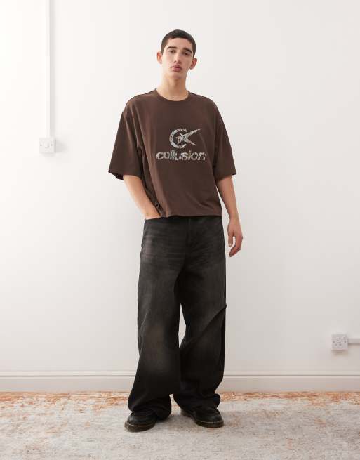 COLLUSION Boxy oversized T-shirt with logo in brown, 2 of 5