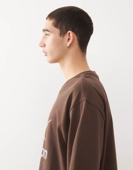 COLLUSION Boxy oversized T-shirt with logo in brown, 4 of 5