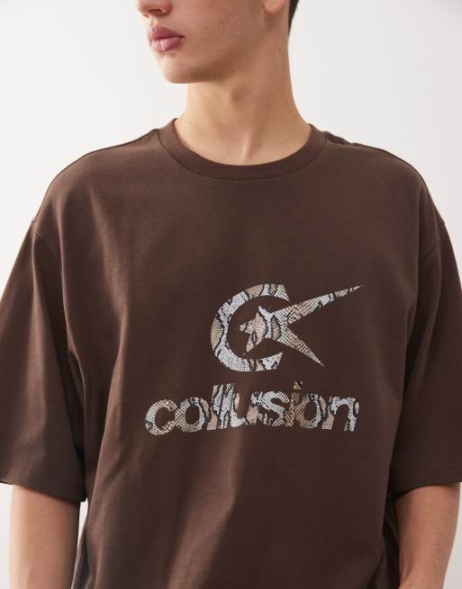 COLLUSION Boxy oversized T-shirt with logo in brown, 5 of 5