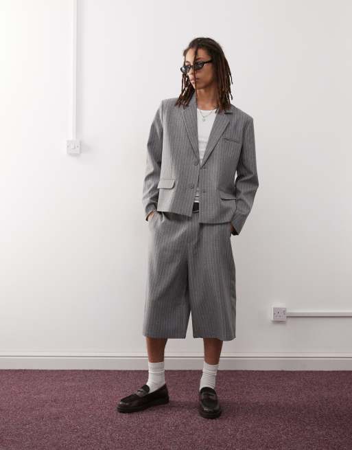 COLLUSION boxy pinstripe blazer co-ord in stone, 3 of 5