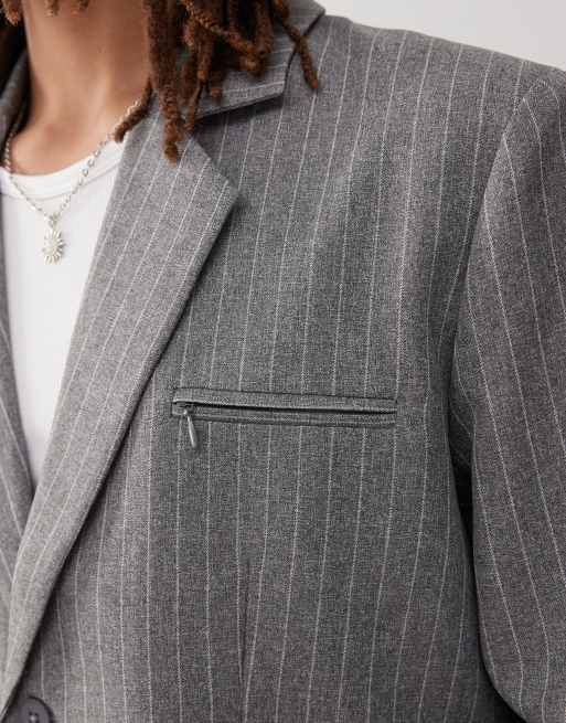 COLLUSION boxy pinstripe blazer co-ord in stone, 4 of 5