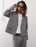 [Collusion] COLLUSION boxy pinstripe blazer in stone (part of a set)-Neutral L STONE