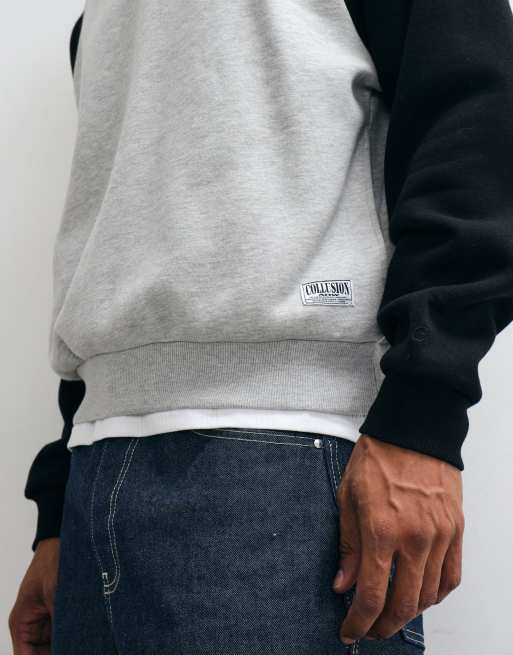 COLLUSION boxy raglan hoodie in grijs gemêleerd en zwart, 5 van 5