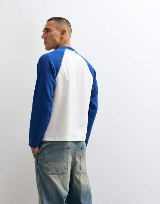 COLLUSION boxy raglan T-shirt i hvid + blå, 5 af 5