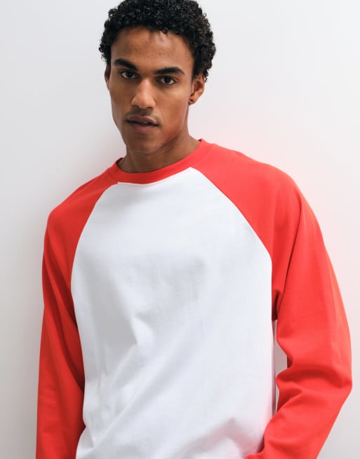 COLLUSION boxy raglan tee in white + red, 5 of 5
