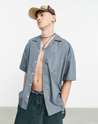 COLLUSION boxy revere short sleeve shirt in grey