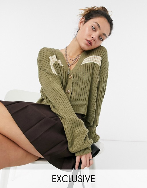 COLLUSION boxy ribbed cardigan with placement stripe