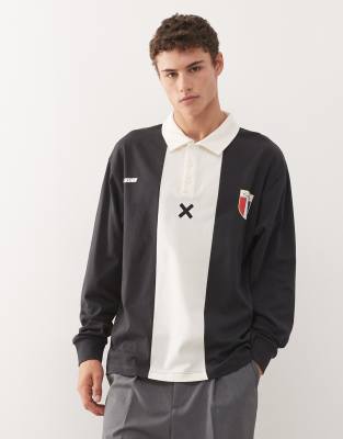 Collusion Boxy Rugby Polo T-shirt With Print-black