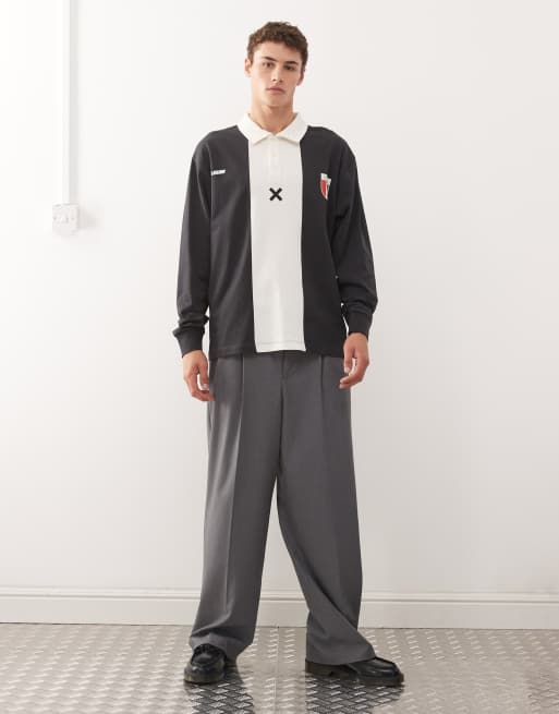 COLLUSION boxy rugby polo top in blocked stripe