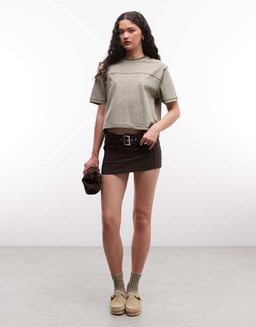 COLLUSION boxy seam detail tee in khaki, 2 of 4