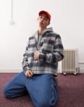 [Collusion] COLLUSION boxy shacket with embroidery detail in brushed check-Multi S CHECK