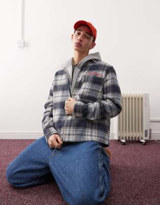 Collusion Boxy Shacket With Embroidery Detail In Brushed Plaid-multi