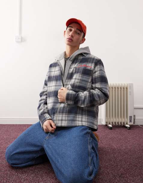 COLLUSION boxy shacket with embroidery detail in brushed plaid - view 1