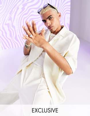COLLUSION boxy shirt in ecru with sleeve embroidery co-ord - ASOS Price Checker