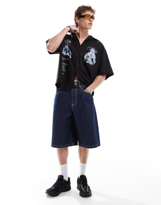 COLLUSION boxy short sleeve shirt with front print in black, 2 of 4