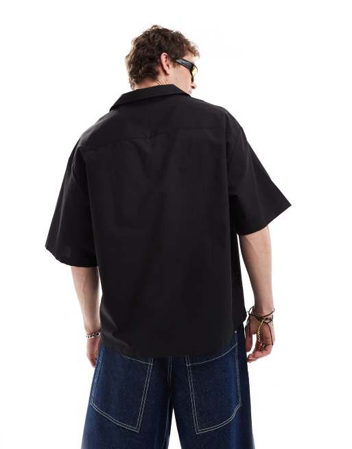 COLLUSION boxy short sleeve shirt with front print in black, 3 of 4