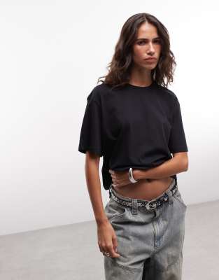 Collusion Boxy Short Sleeve T-shirt In Black