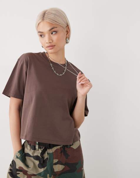 COLLUSION boxy short sleeve t-shirt in brown - view 1