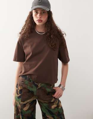Collusion Boxy Short Sleeve T-shirt In Brown