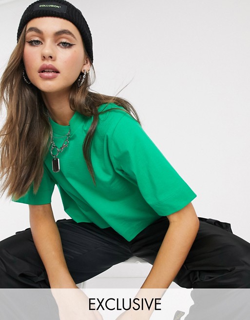 COLLUSION boxy short sleeve t-shirt in green